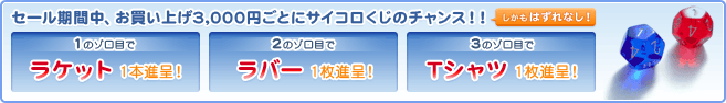 セール期間中、お買い上げ3,000円ごとにサイコロくじのチャンス！